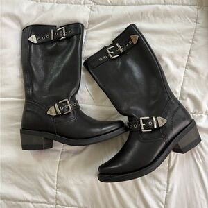 Harley-Davidson Black Moto Boots with Silver Buckles